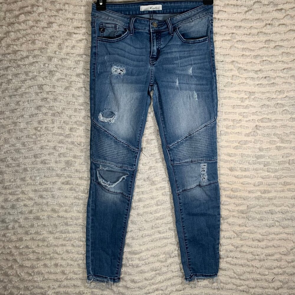 KANCAN‎ WOMENS 7 BLUE STRETCHY JEANS DISTRESSED THRASHED SKINNY